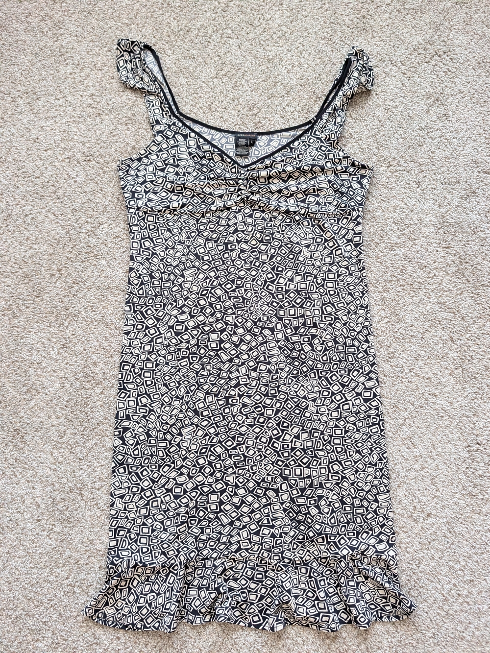 BCBGMaxAzria Womens Black Tan Geometric Sleeveless Flare Midi Dress Size Large